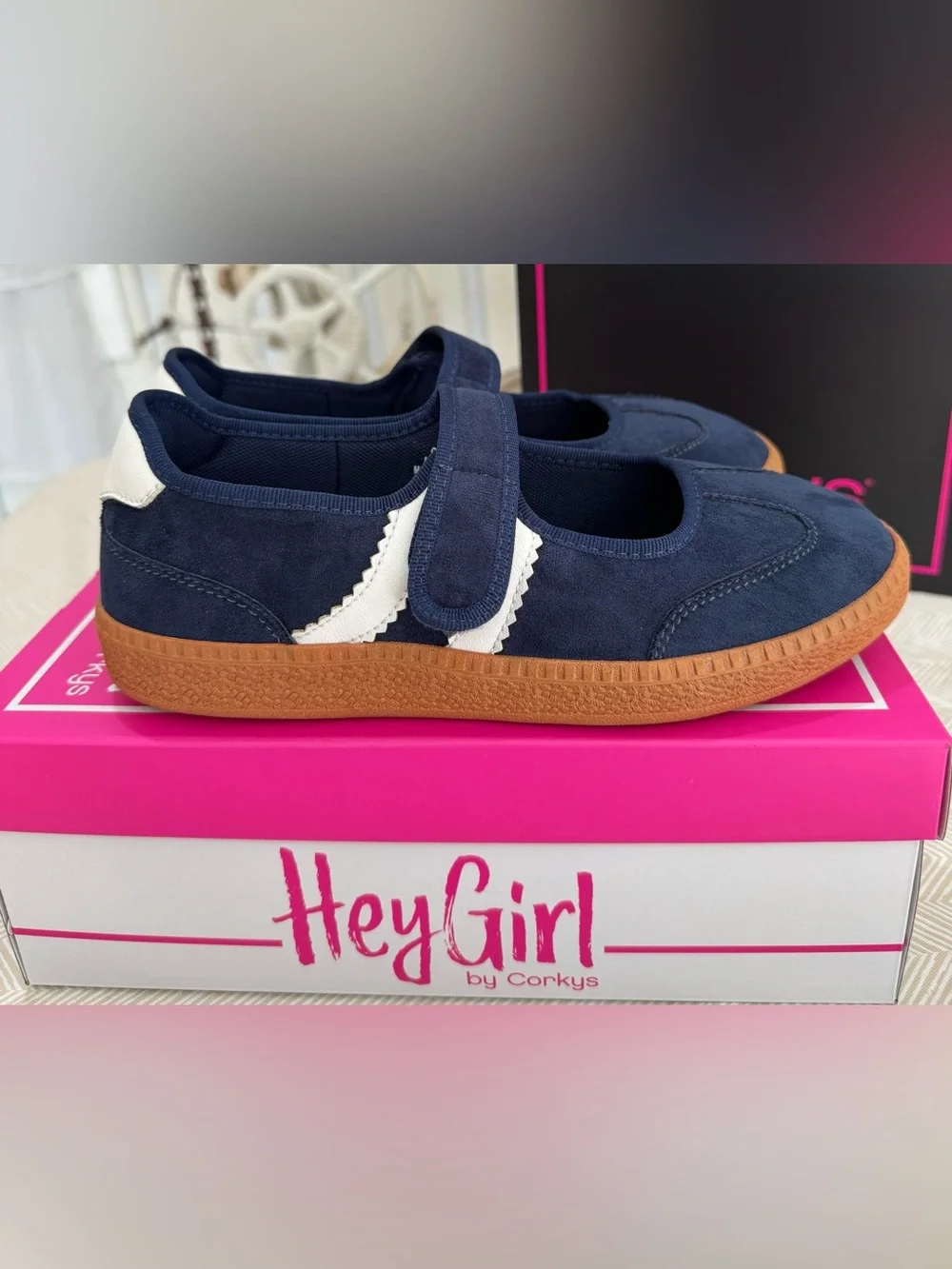 Kids Navy Mary Jane Shoes with Velvet Strap